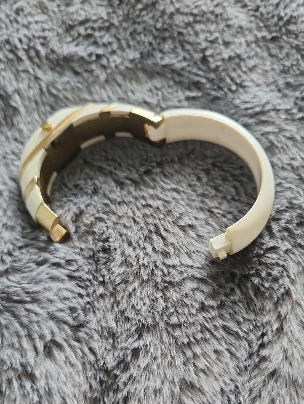 Geneva Cream and Gold Oval Bangle Watch
